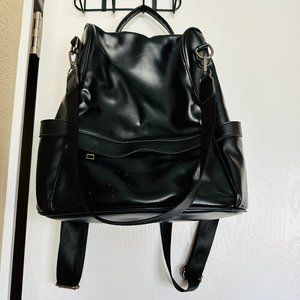 Faux Leather Black Convertible Backpack Purse